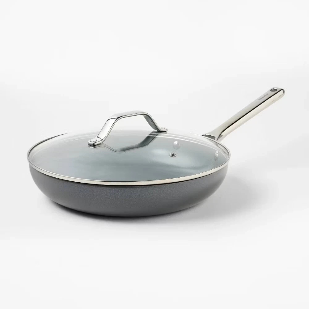 12″ Nonstick Ceramic Coated Aluminum Frypan with Cover Dark Gray – Figmint