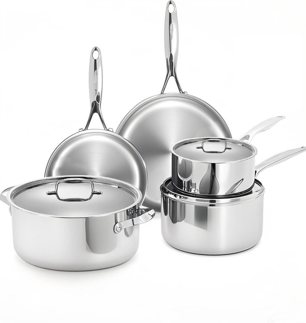 Professional 8-Piece 5-Ply Stainless Steel Cookware Set – Induction & Oven Safe