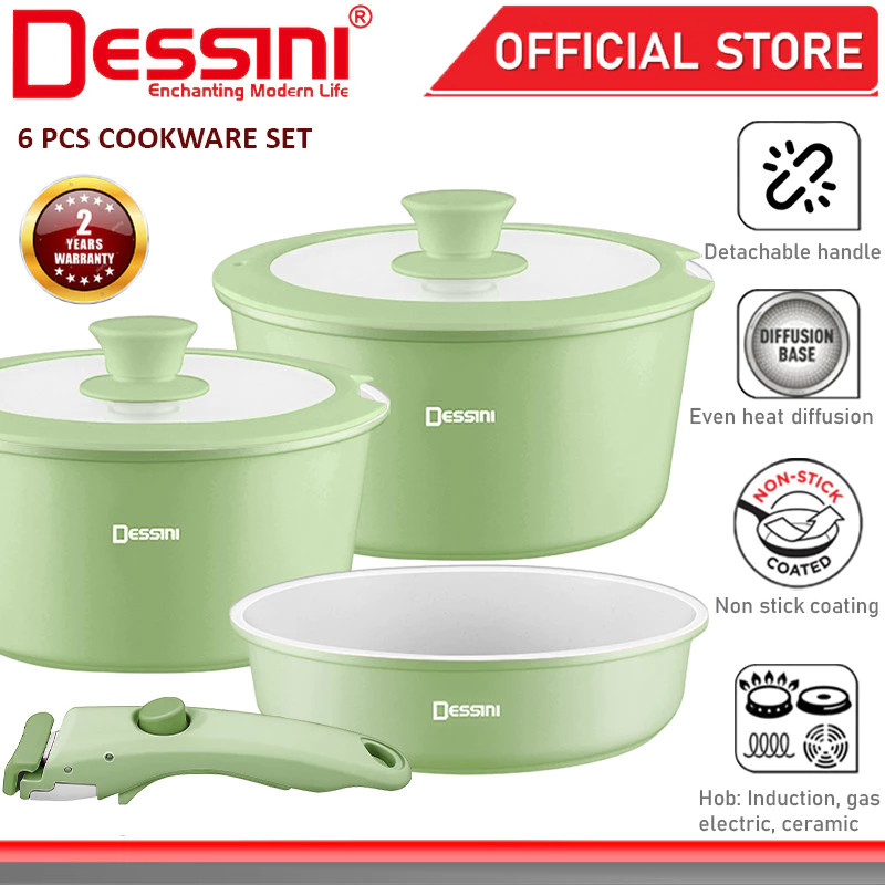 DESSINI ITALY iRMZ-6-S Non Stick Granite Cooking Pot Frying Pan Cookware 6 pcs