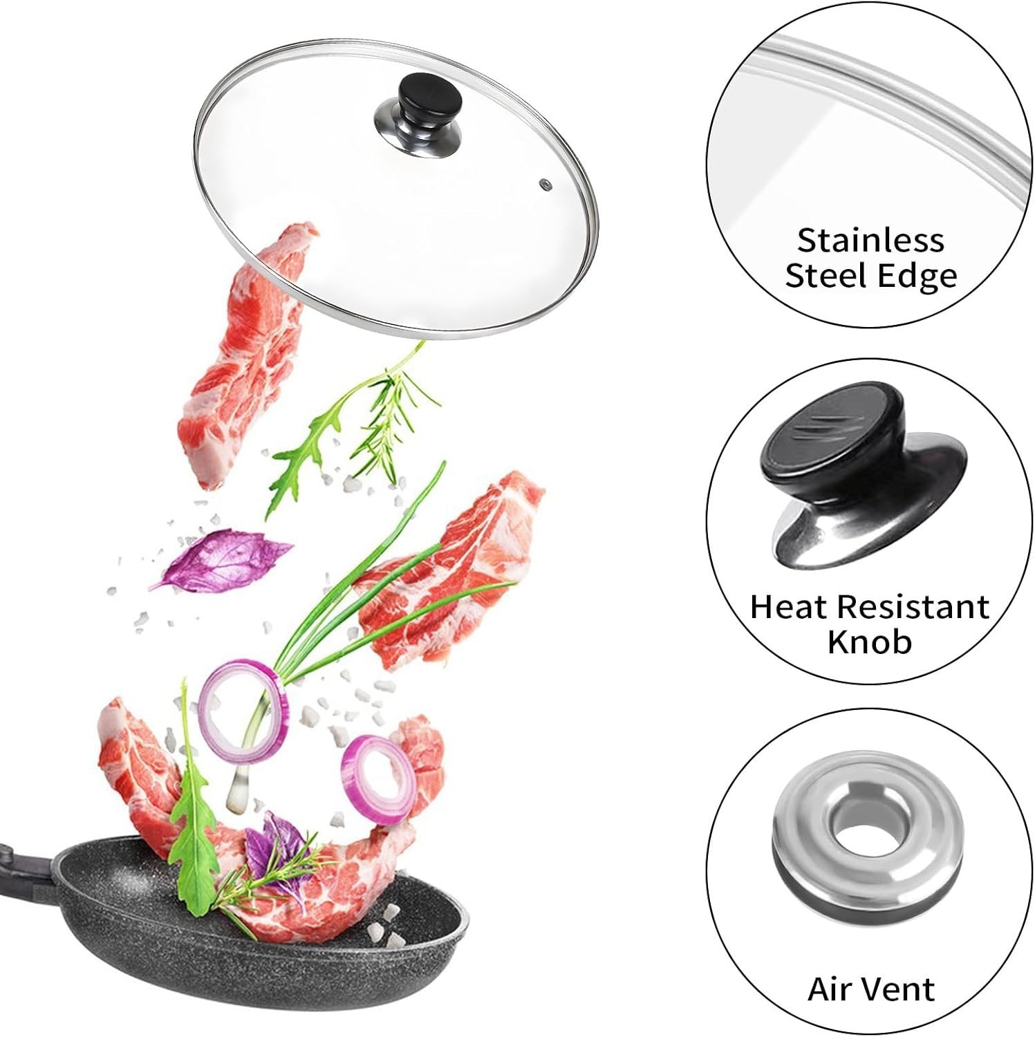 10 Inch Pan Lid, 10 Inch Frying Pan Lids, Tempered Glass Cast Iron Lid for Skill