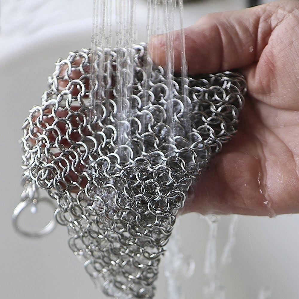 8″x6″ Cast Iron Scrubber Stainless Steel Chainmail Cleaner for Pre-Seasoned P…