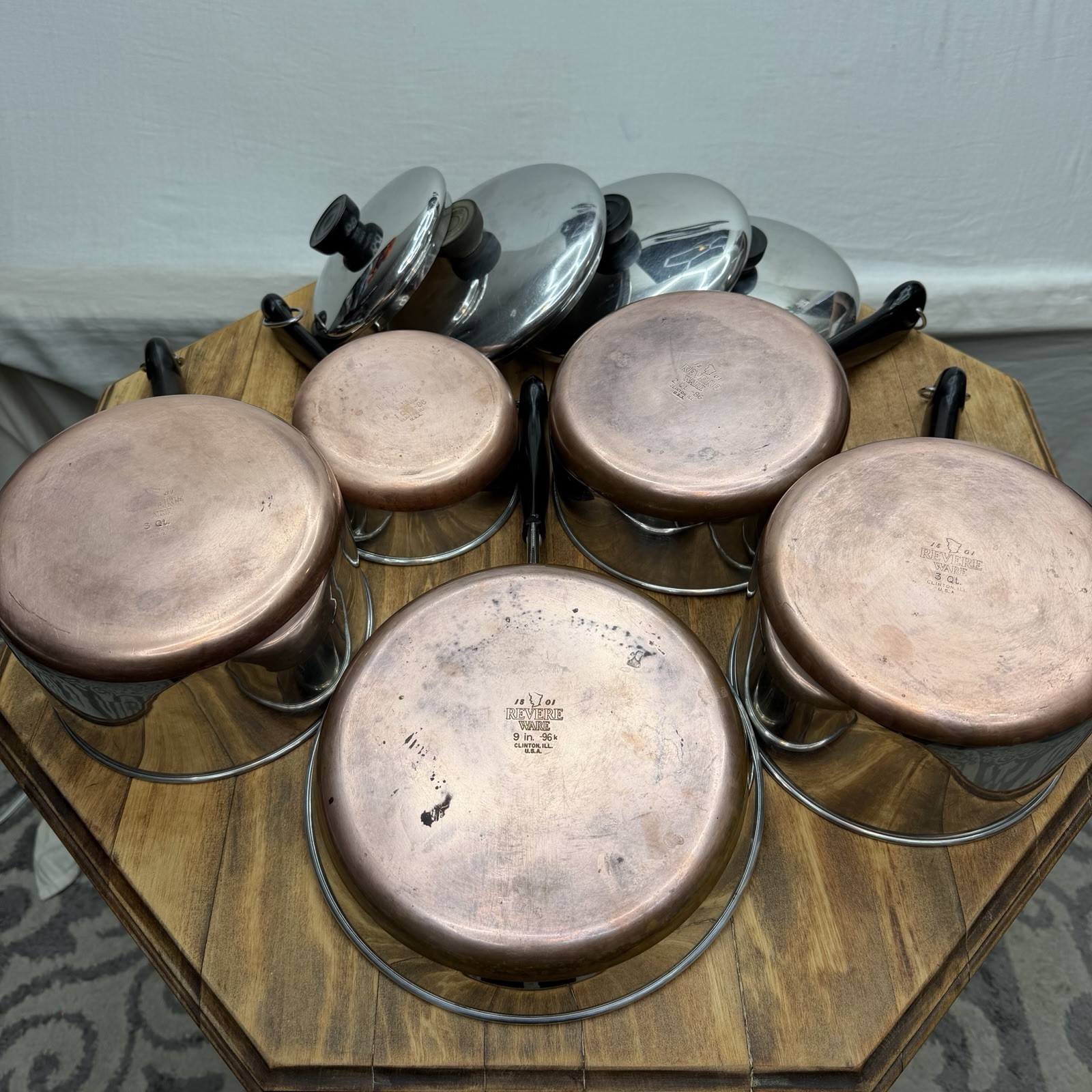 Revere Ware 1801 9 Piece Set Copper Bottom Stainless Steel