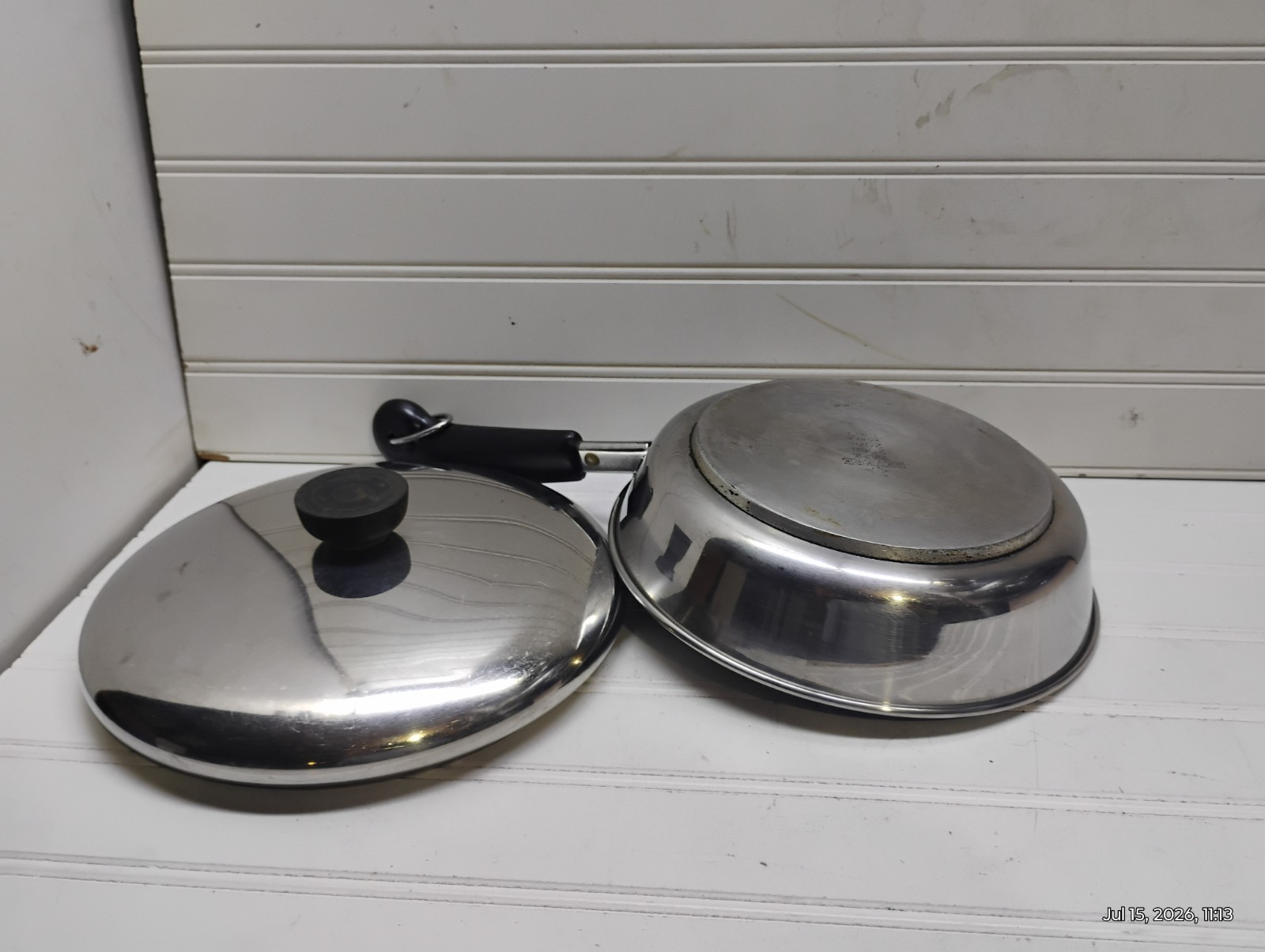 Revere Ware 8″ Skillet Tri-Clad Stainless 4 Cup Egg Poacher Insert Ring & Lid