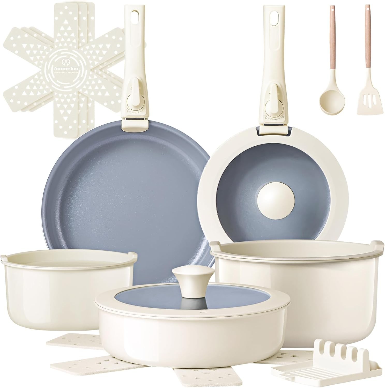 Ceramic Pots and Pans Set Non Stick, Non Toxic Cookware Set with Removable Ha…