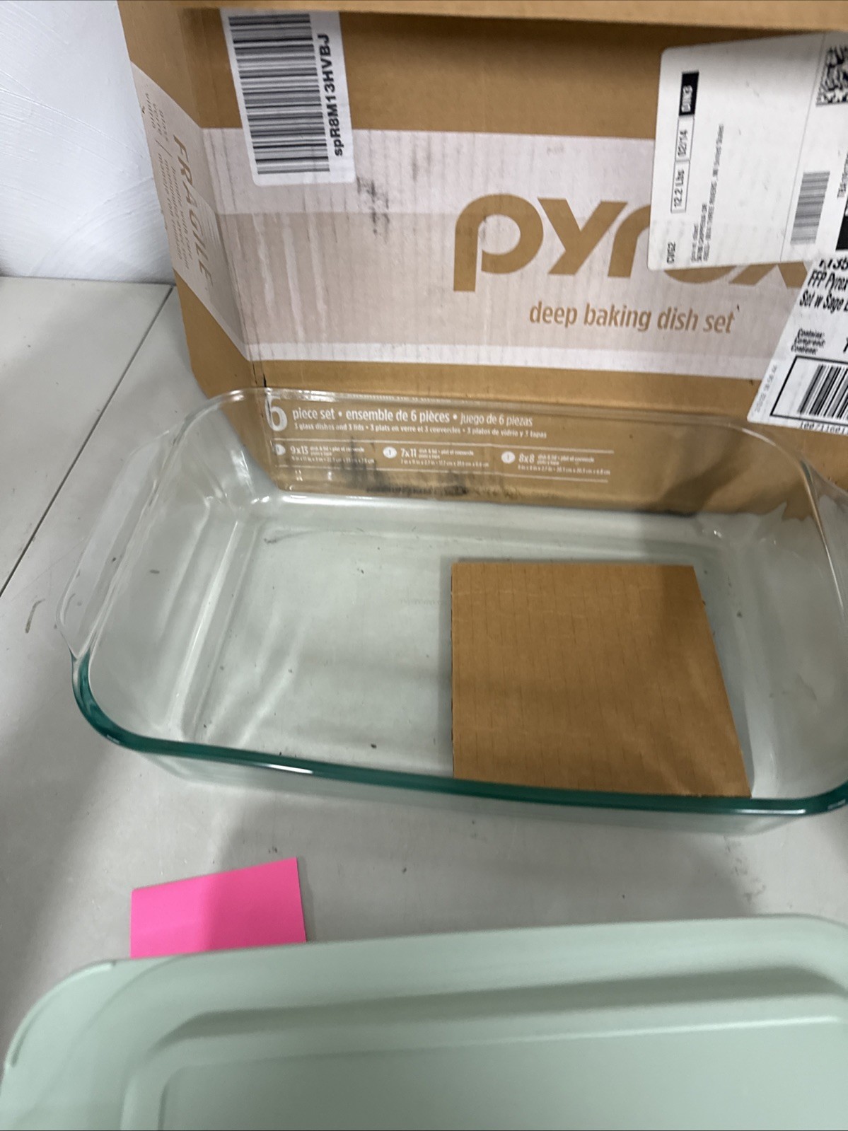 Pyrex Deep 6pc Glass Baking Dish Set (9″X13″, 7″X11″, 8″X8″) Bpa-Free Sage Lids