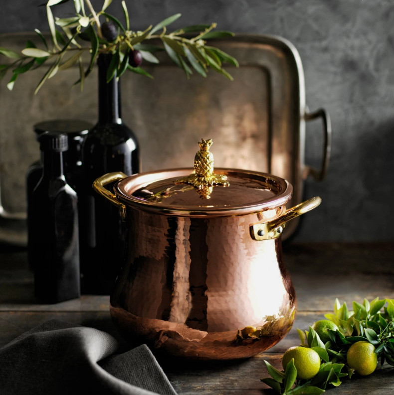 Ruffoni Historia Hammered Copper Belly Stock Pot with Pineapple Knob, 5 1/2-Qt.