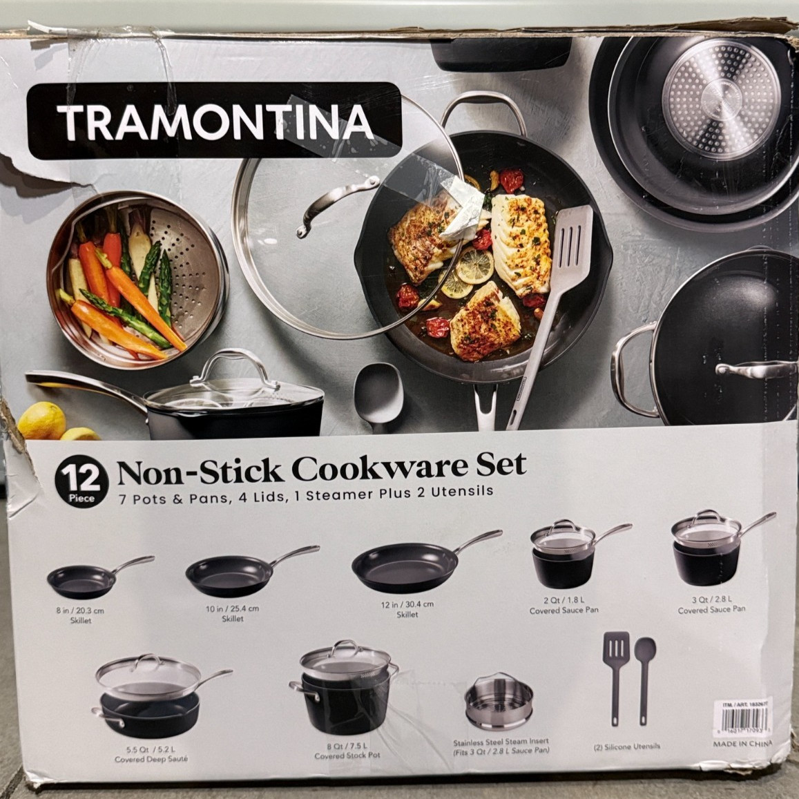 Tramontina 12 Piece Ceramic Non-Stick Pots Pans Cookware Set 2 Utensils Display