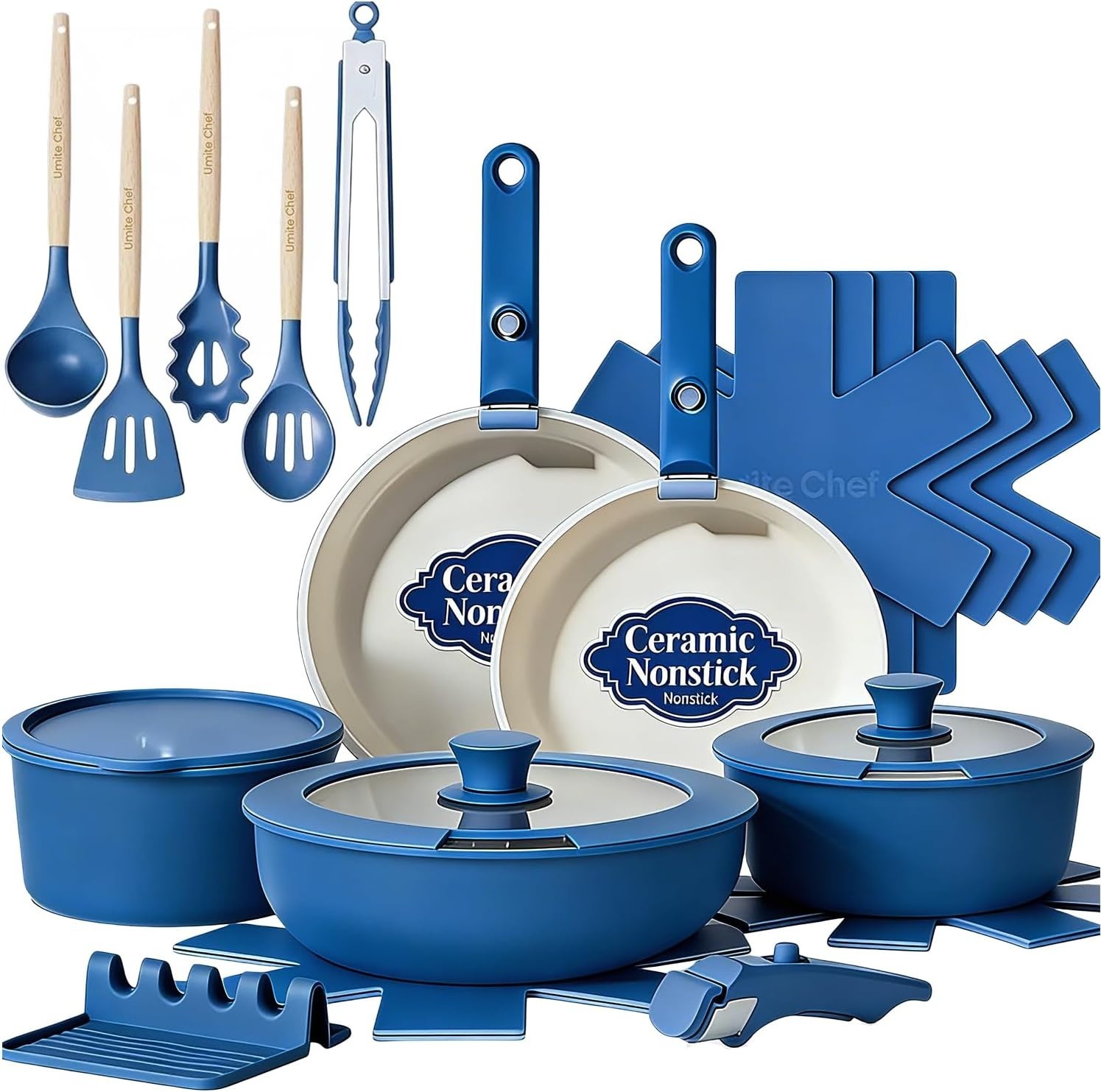 Pots and Pans Set Non Stick, 21 Pcs Ceramic Cookware Set with Detachable Handles