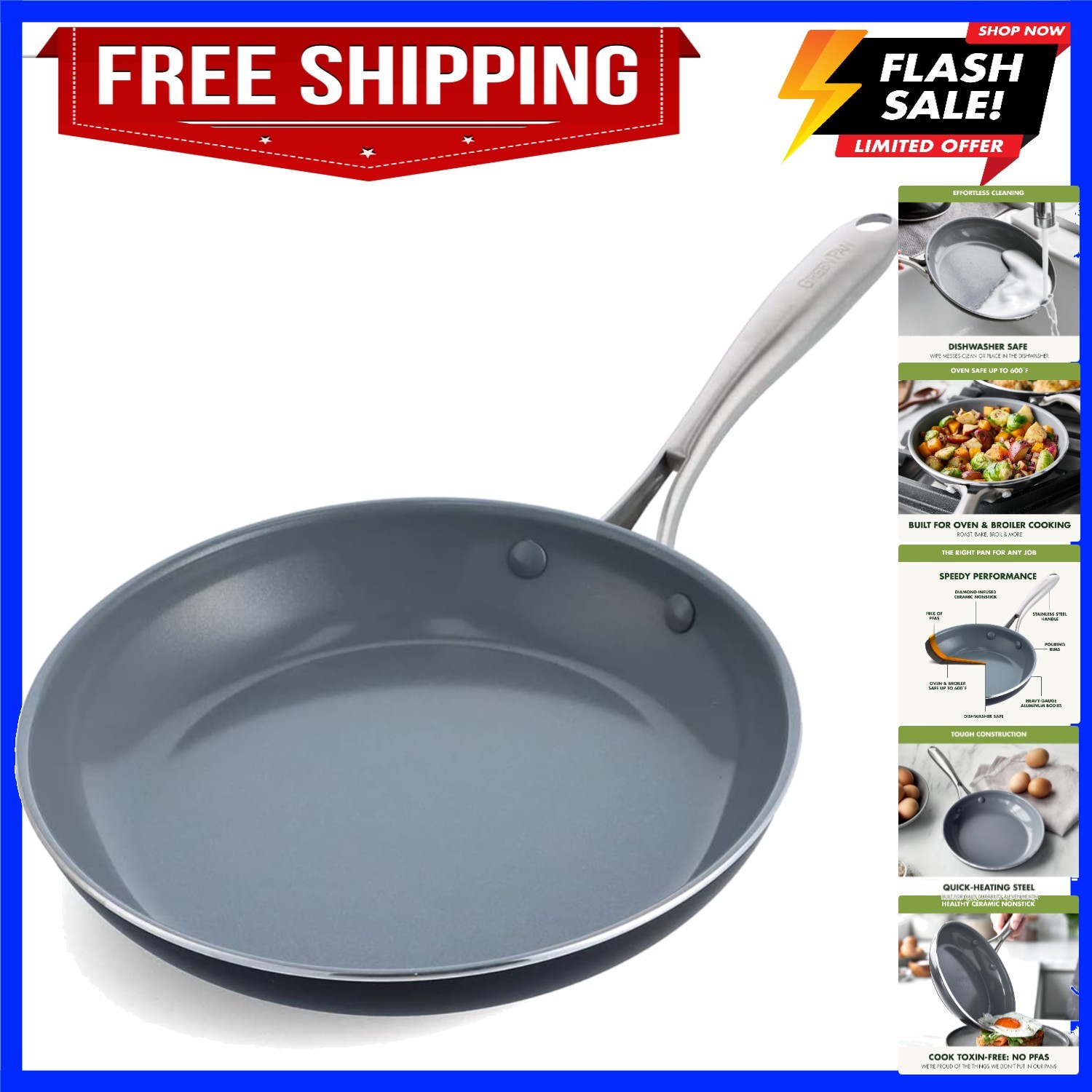 Swift Healthy Ceramic Nonstick, 10″ Frying Pan Skillet, Stainless Steel Handl…