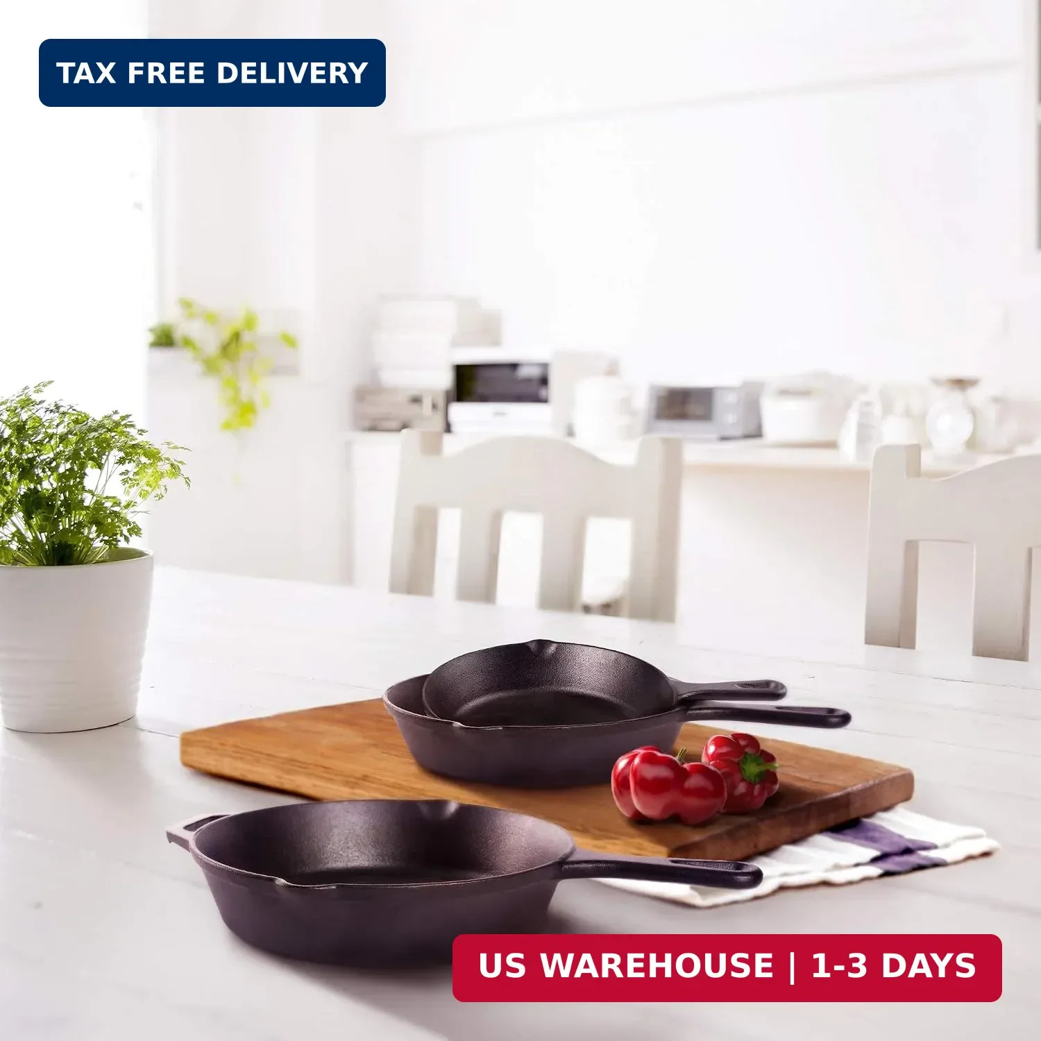 Cuisinel Cast Iron Skillets Set – 3-Piece: 6″ + 8″ + 10″-Inch Chef Frying Pans –