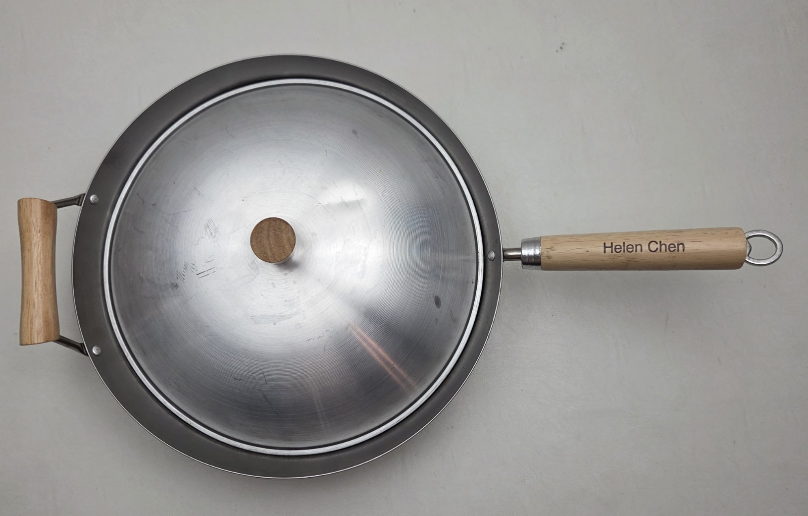 Helen Chen Wok Flat Bottom Carbon Steel Asian Kitchen With Lid 14″