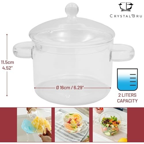 2L Clear Glass Simmer Pot with Lid & Strainer | Heat-Resistant Borosilicate…