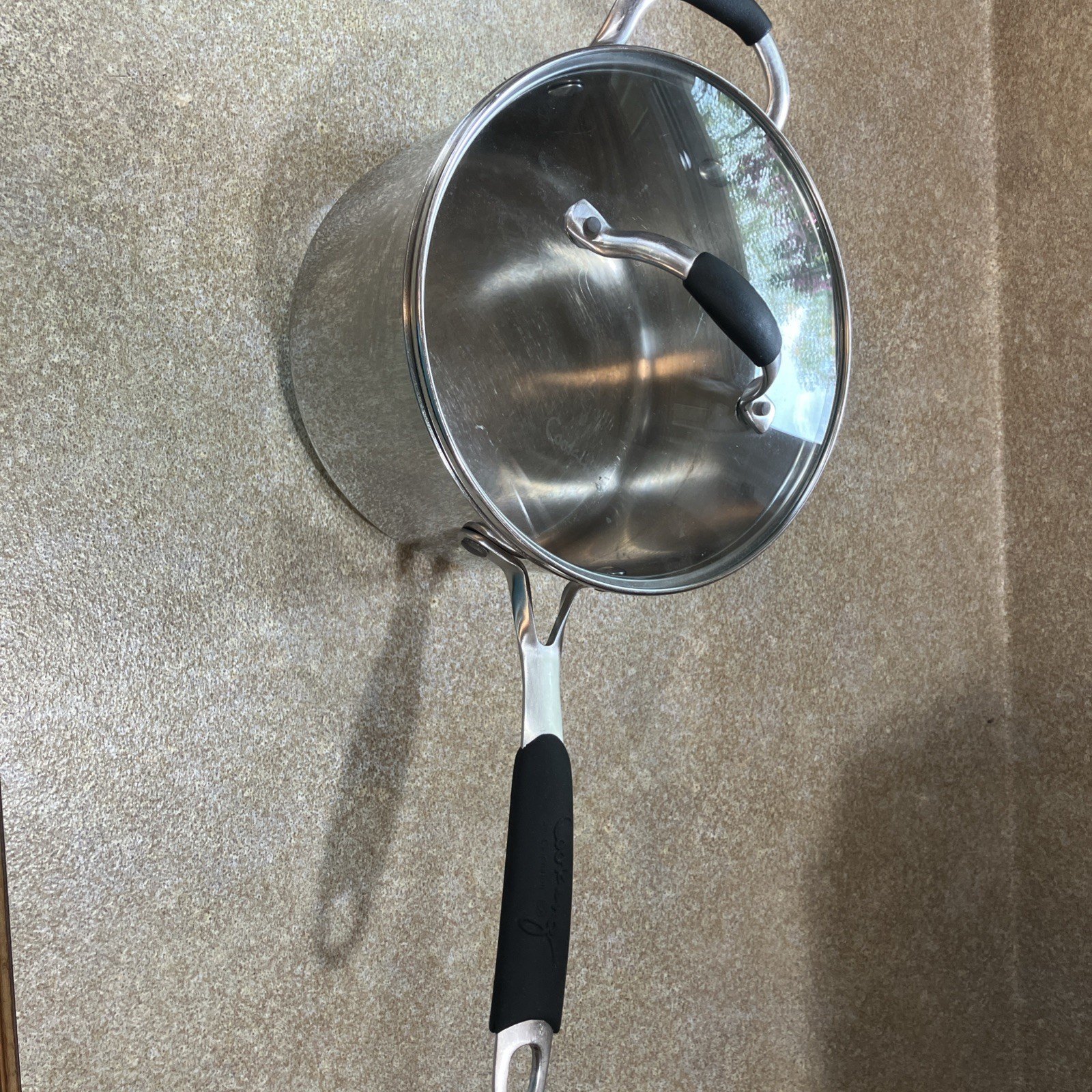 Calphalon 4 Quart #8704 Stainless Steel Saucepan Glass Lid Rubber Handles