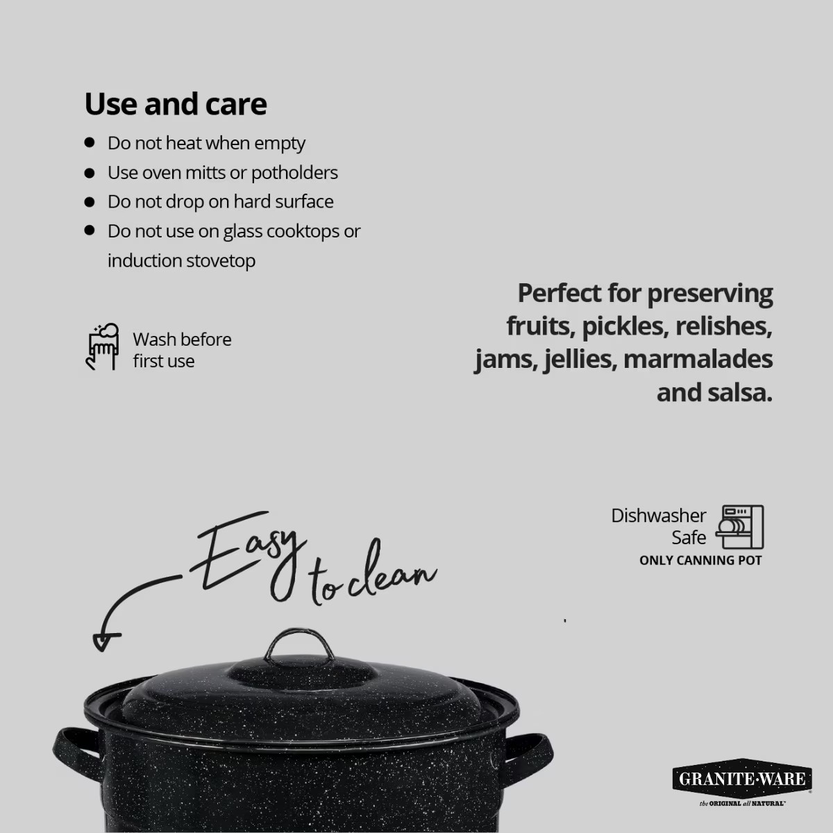 Granite Ware 21.5 Quart Water Bath Canner with Rack, Enamel Canning Pot for Jam