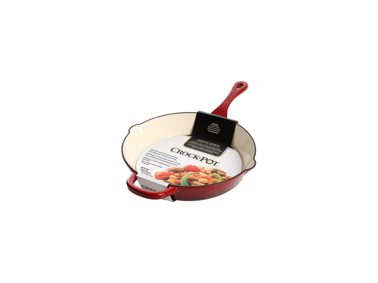 Crock Pot Artisan Enameled 12″ Round Cast Iron Skillet in Scarlet Red
