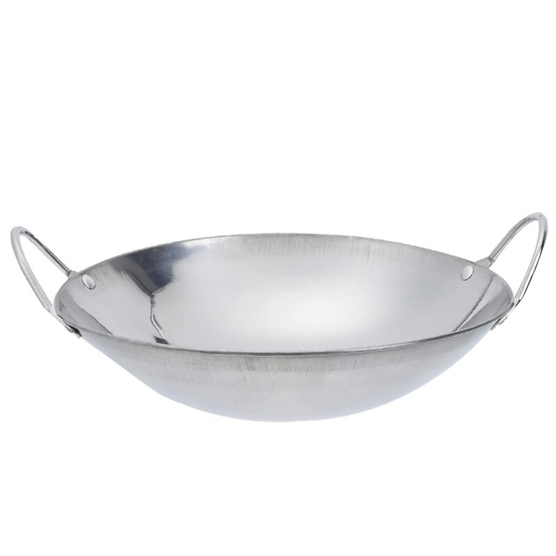 9″ CAST IRON WOK SKILLETS FRYING PAN Non-Stick Stir Fry Pre-Seasoned Woks Silver
