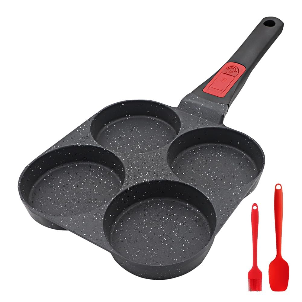 1 PC 4 Cup Nonstick Induction Egg Frying Pancake Pan Detachable Handle