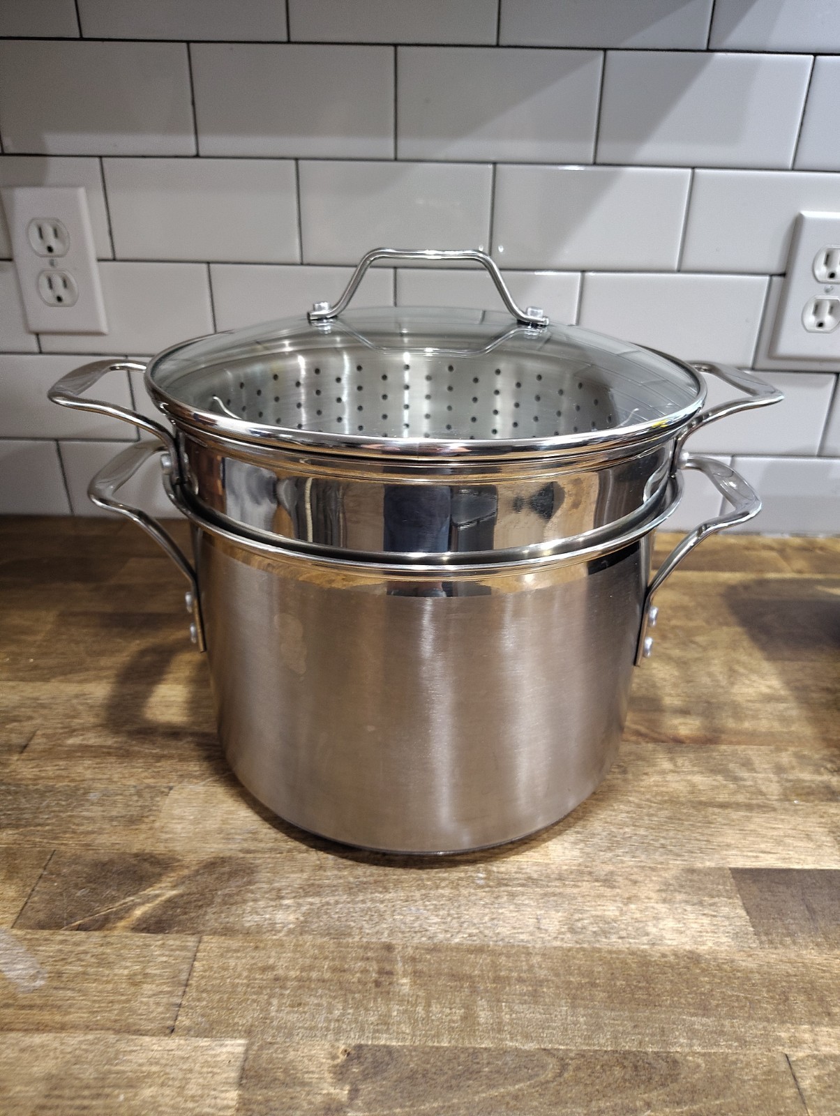 Calphalon 8 Qt Stainless Steel Stock Pot Steamer Strainer Insert Lid 4 Pc 8606