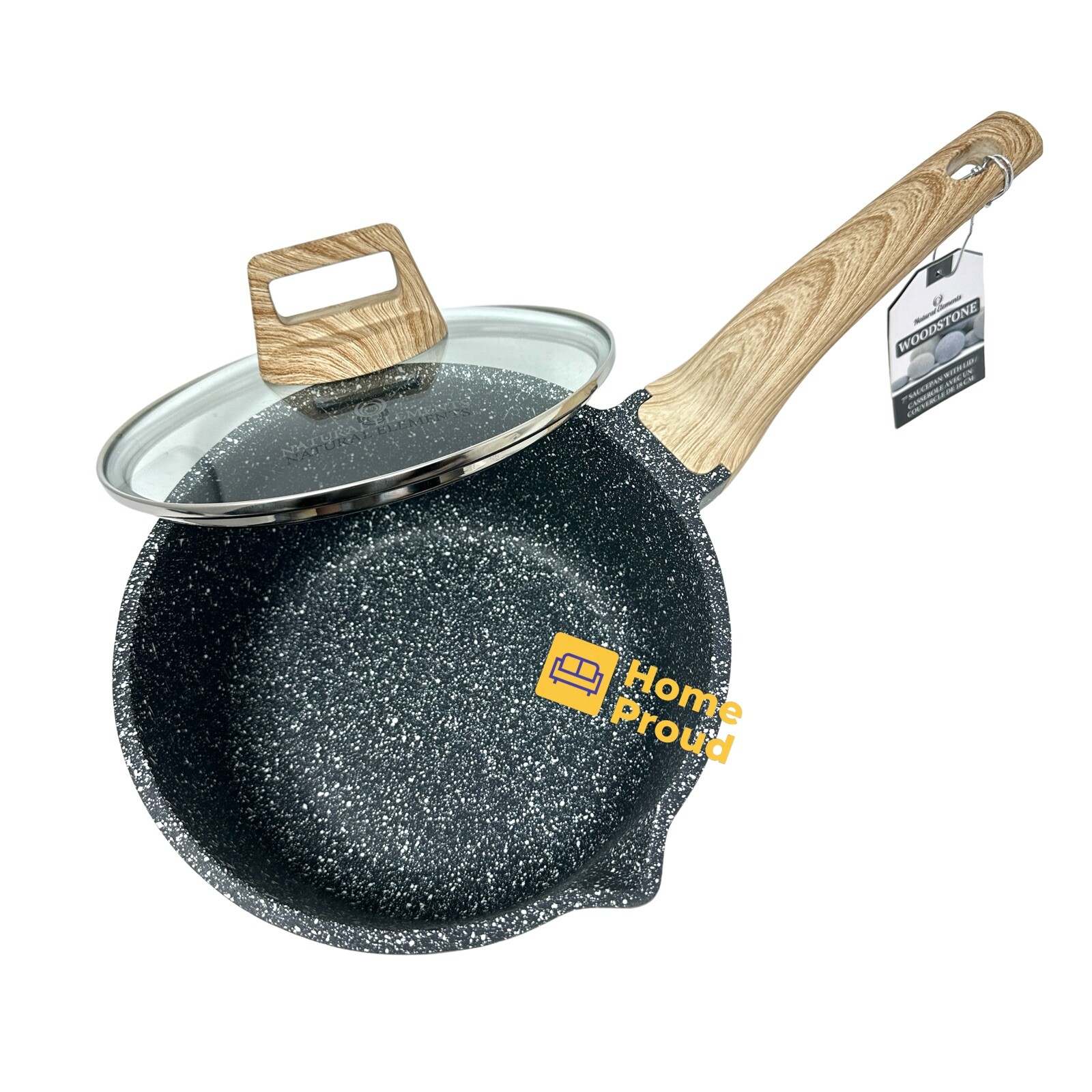 WOODSTONE Premium Saucepan Casserole Nonstick 7 Inch With Lid Natural Elements