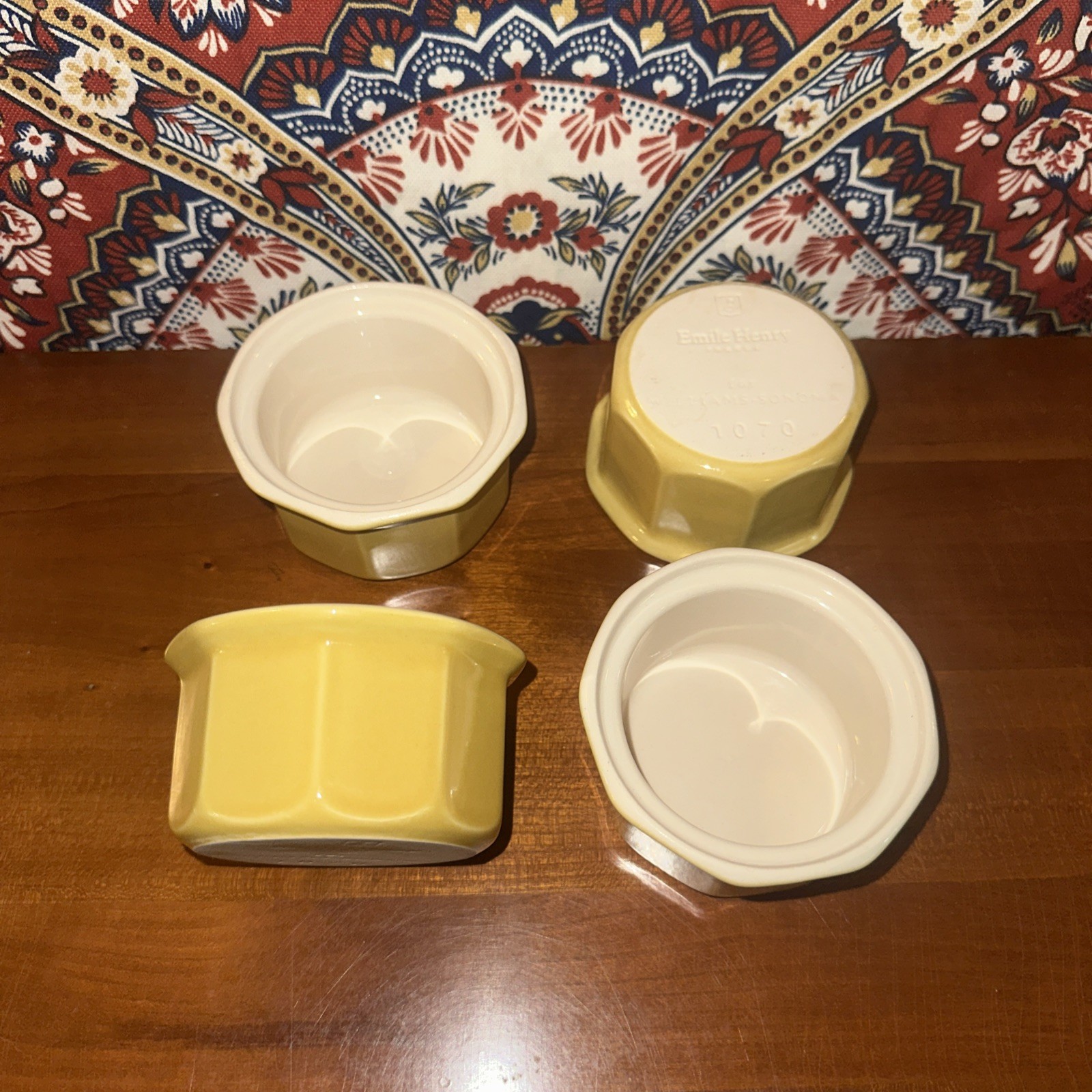 (4) Emile Henry for Williams Sonoma Yellow Ramekins Mini 3″ Stoneware 1070