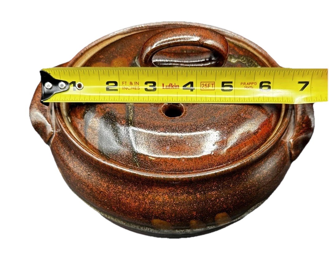 Vintage Pottery Steamer With Lid Asian Vegetables Signed