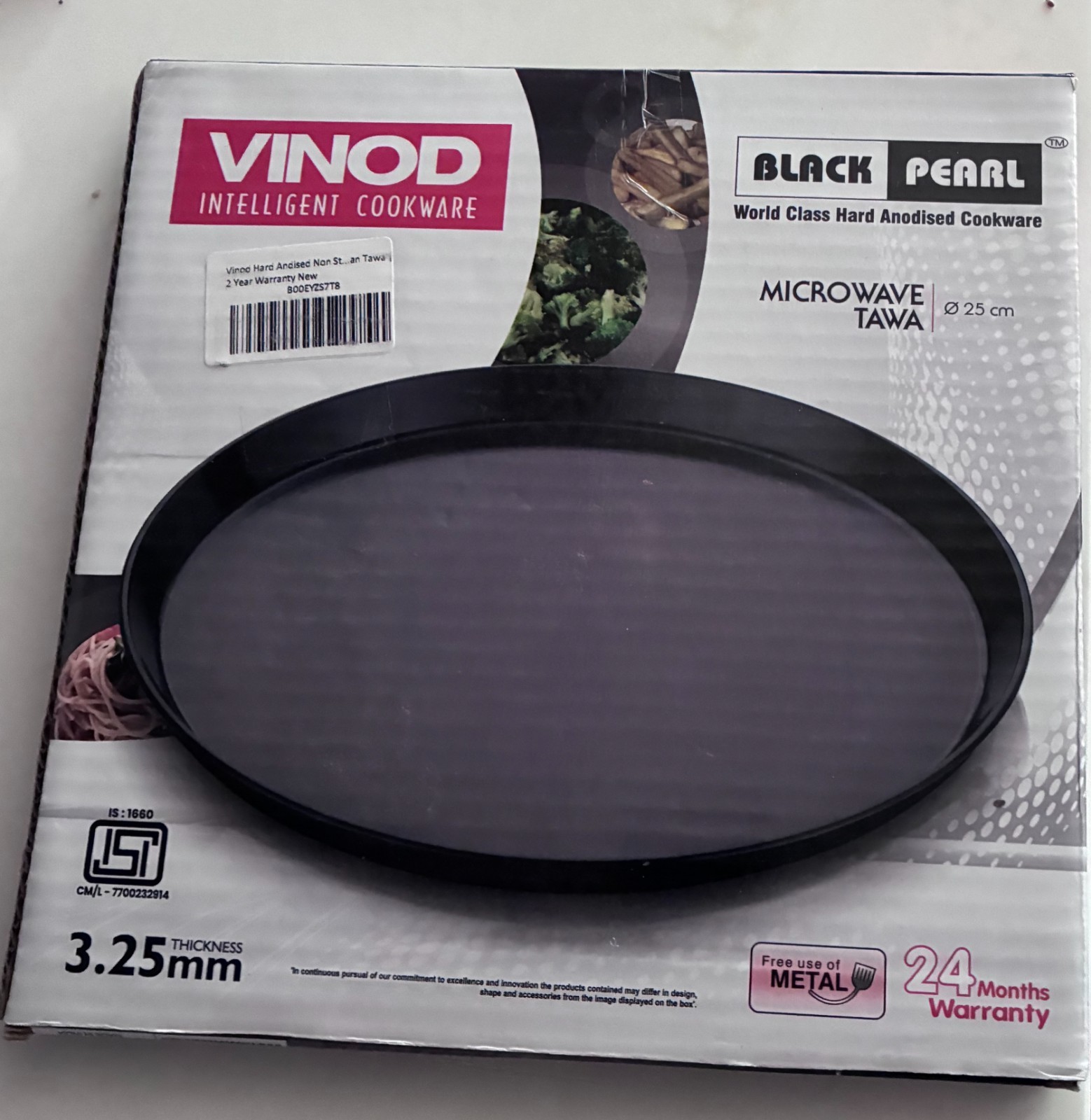 Vinod Hard Anodised Non-Stick Microwave Safe Tawa, 25 cm | 3.25 mm Thick Round