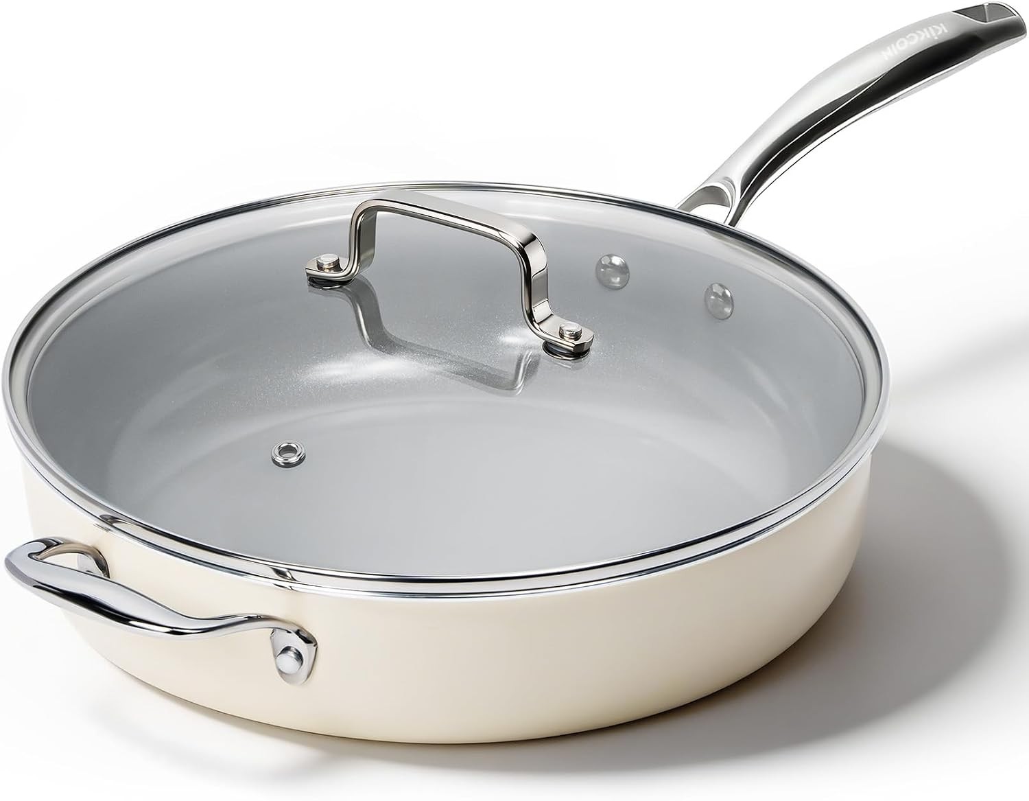 12 Inch Ceramic Nonstick Frying Pan with Lid 5 QT Deep Saute Pan for Cooking