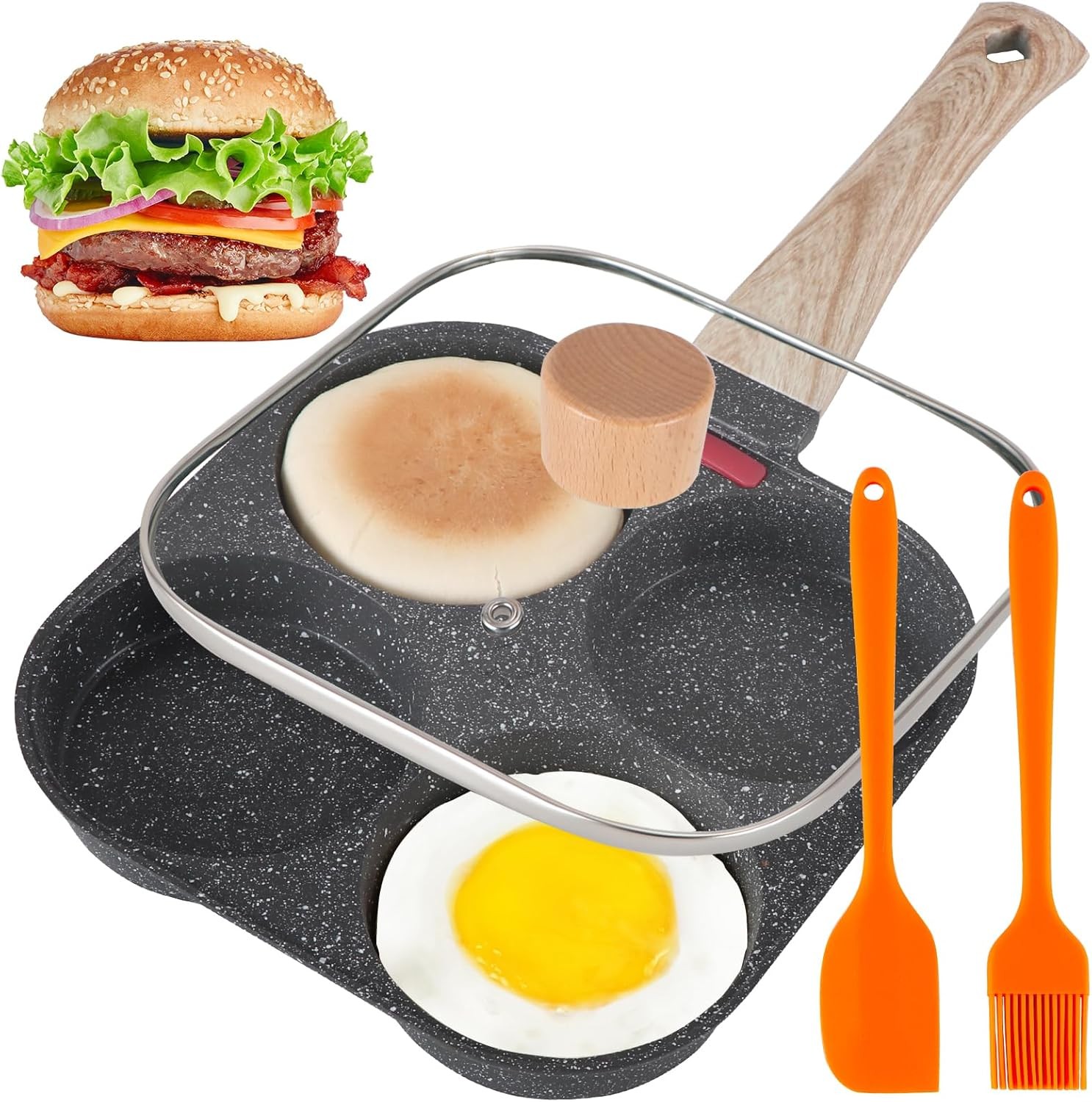 Aluminum Omelette Pan with Lid, Healthy Egg Skillet for Eggs, Pancakes, Crepes,