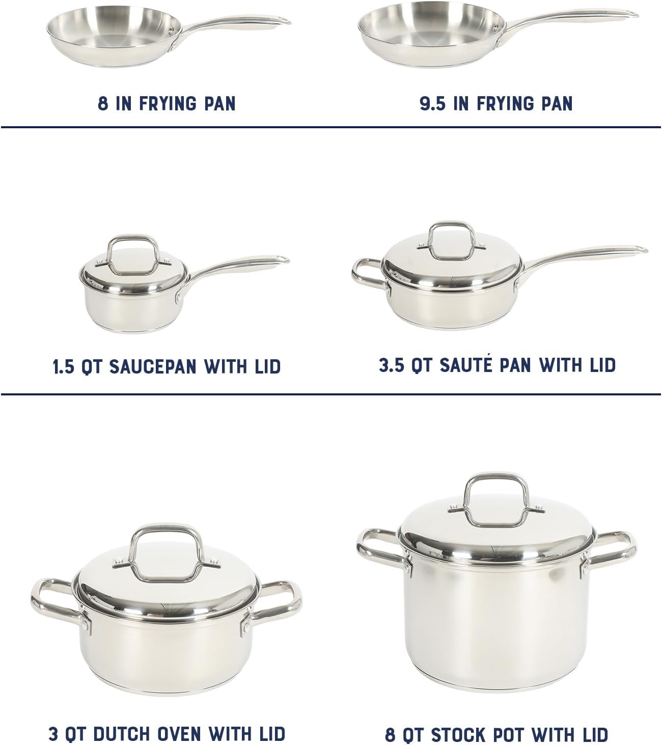 Oster Platinum Sedwick Stackable Stainless Steel Pots and Pans Cookware Set W/Do