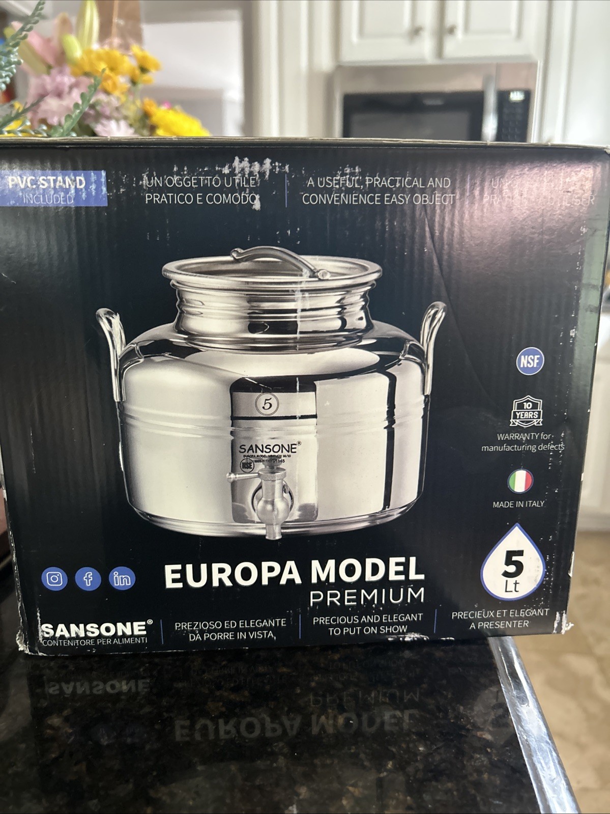 Sansone Europa 5 Liter Stainless Steel Dispenser Futsi Made In Italy with Lid