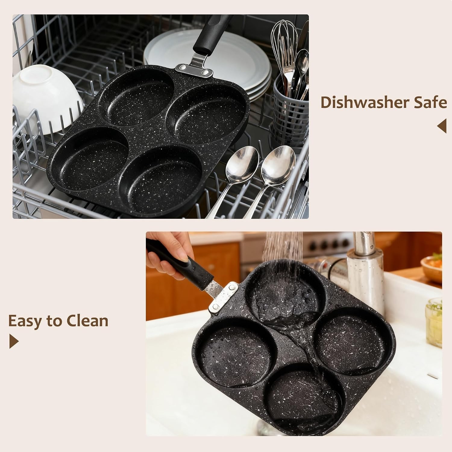 Egg Frying Pan, 4-Cup Nonstick Granite Omelette Skillet Pancake Pan and