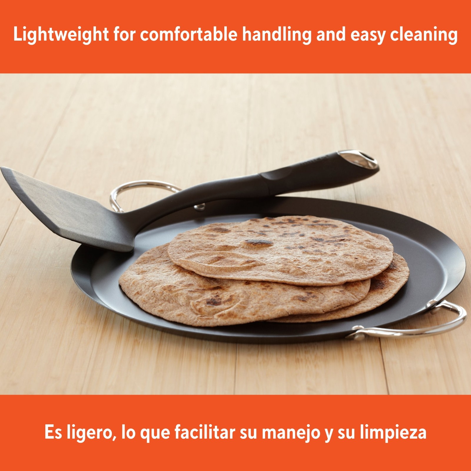 13.5in Carbon Steel Nonstick Round Comal with Metal Handles, Black Fast delivery