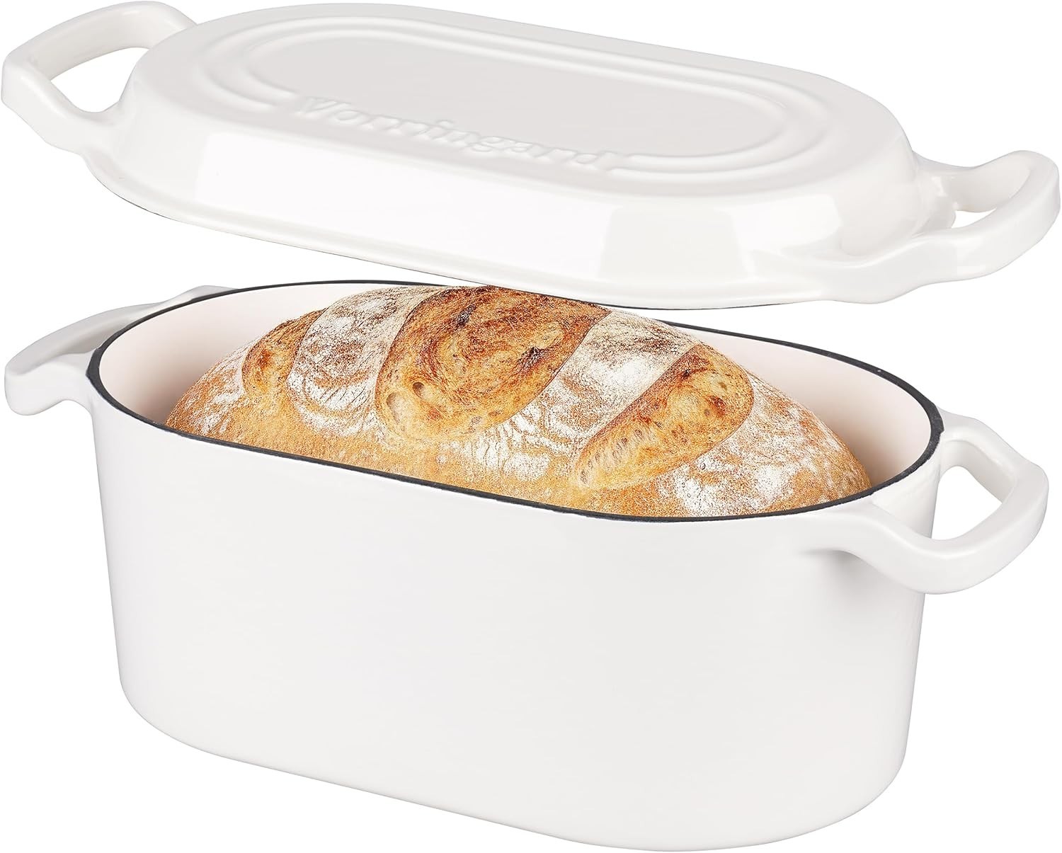 Oval Dutch Oven Pot W/ Lid Enamel Coating Cast Iron Bread Pans Homemade