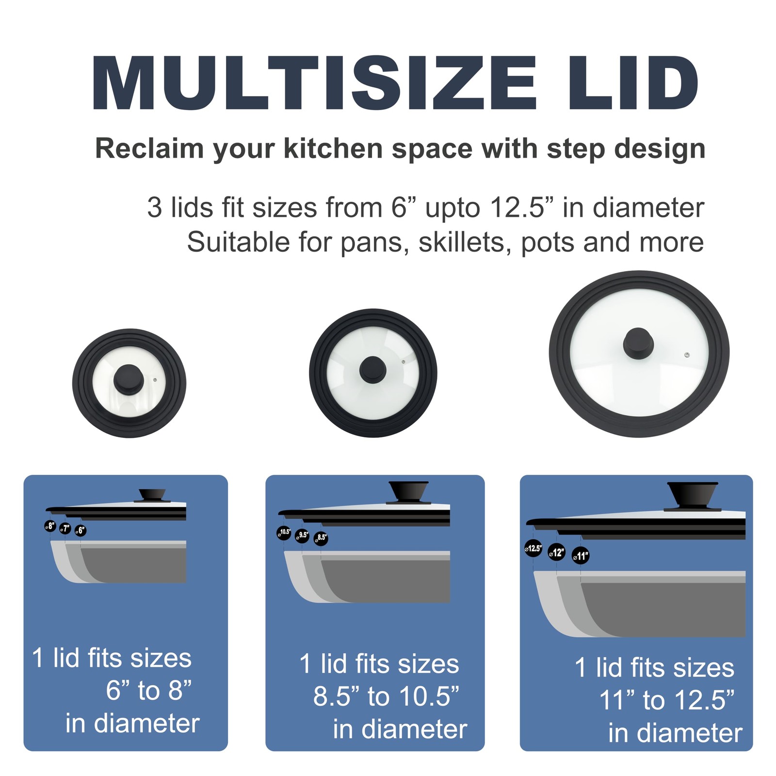 Universal Lid 6.5-12.5 Inch, Tempered Glass Lid with Heat Resistant Silicone …