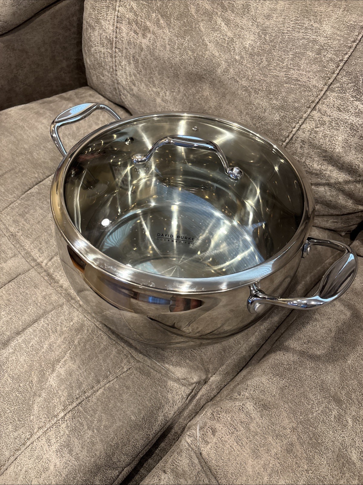David Burke Huge 9 Qt Stock Pot w/ Vented Glass Lid Gourmet Pro Stainless Steel