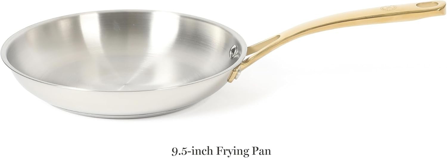 Castelle 9.5-Inch Stainless Steel Frying Pan with Gold-Tone Handle – Tri-Ply …