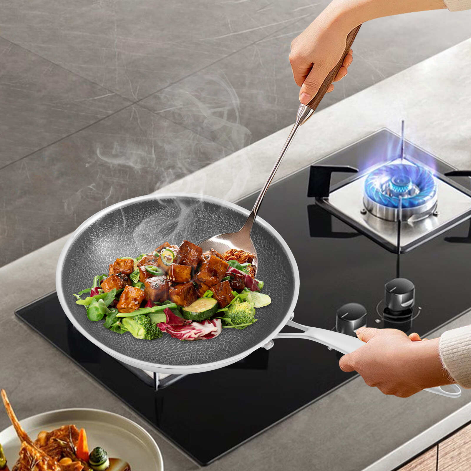 Honeycomb Wok SUS316 Stainless Steel Cooking Frying Pan Stir-fry Pan SALE