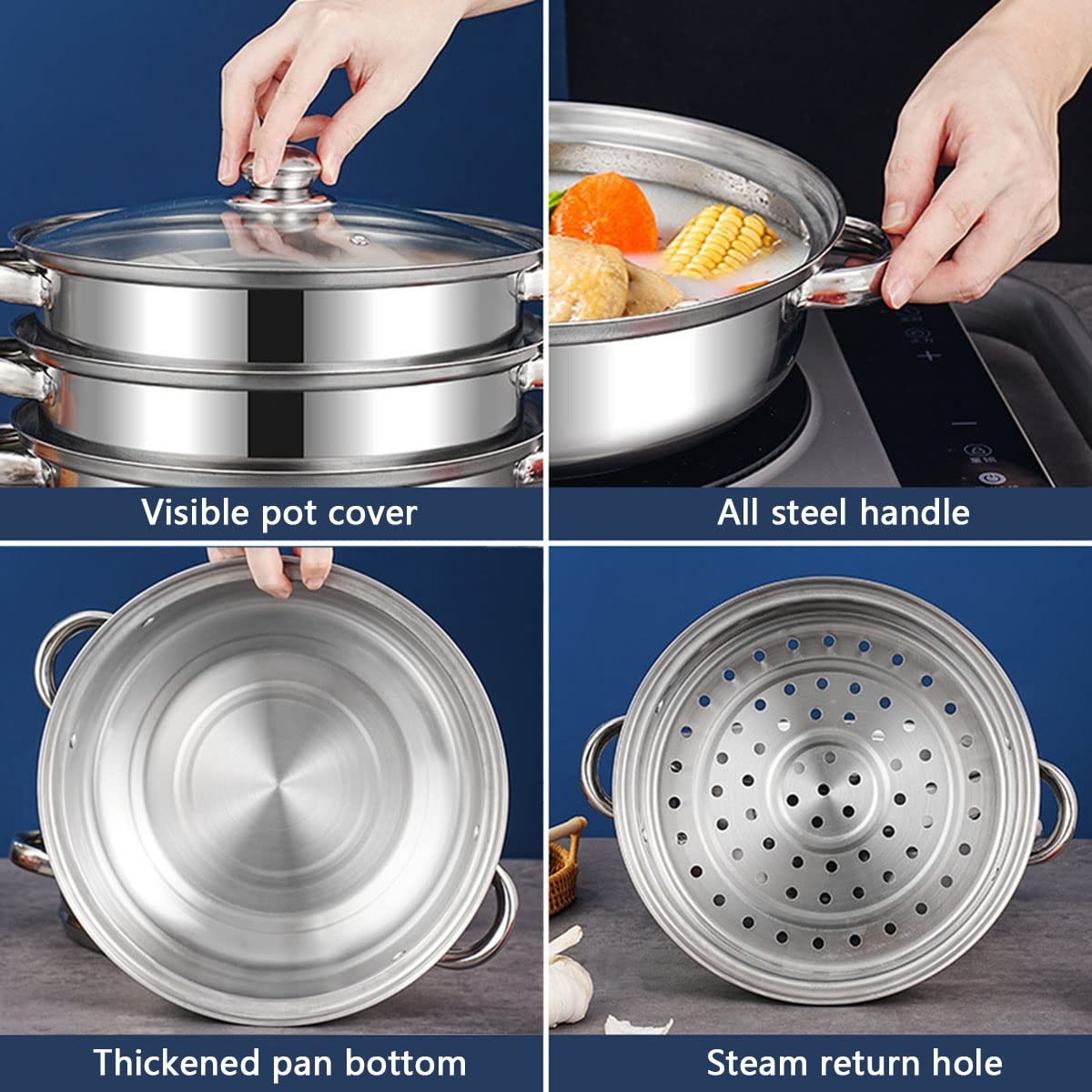 Steamer Pot for Cooking 3.0-Quart Steam Pot with Lid 2-tier Multipurpose Stai…