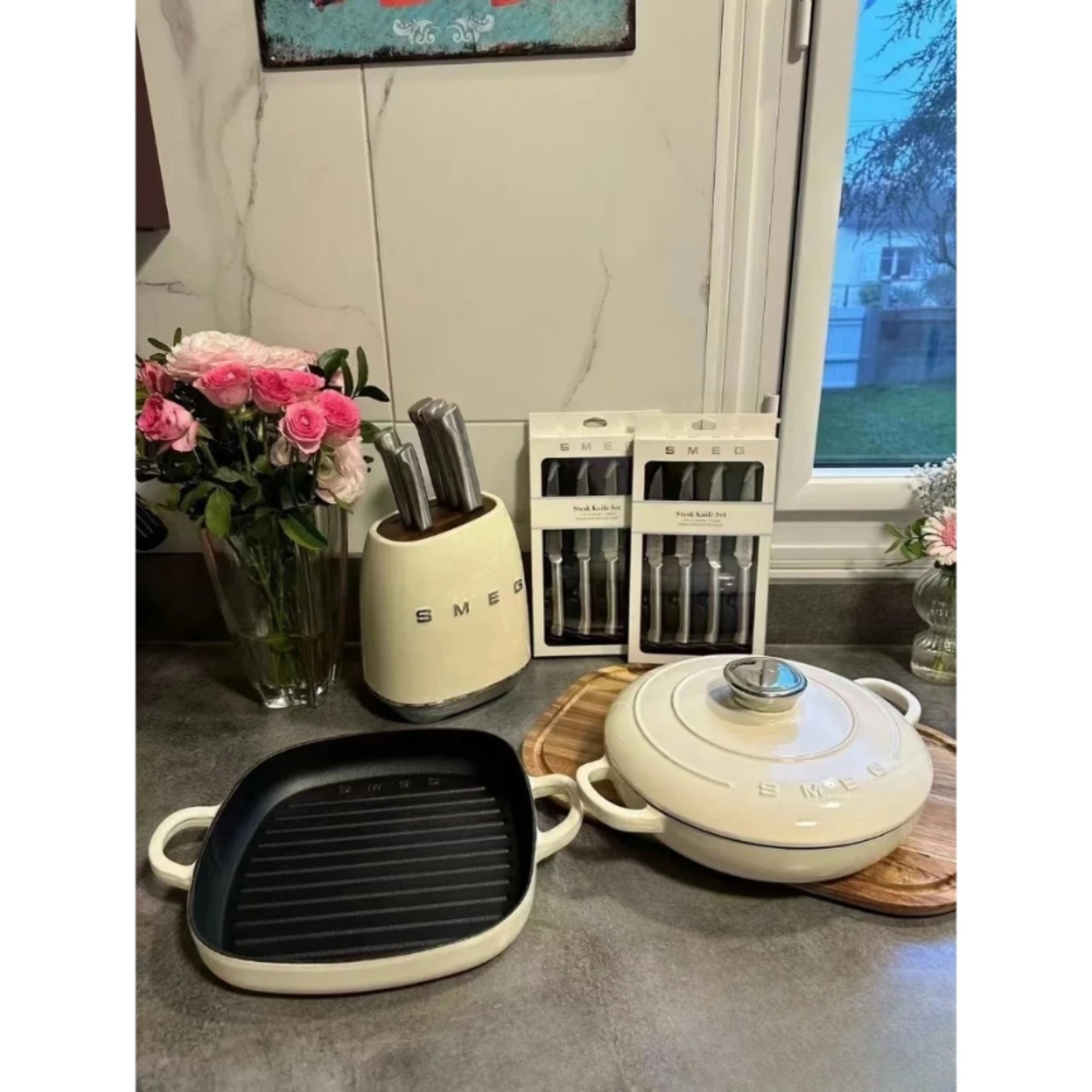 SMEG Nonstick Cast Iron Grill Pan Square Skillet Steak BBQ Fry Pan