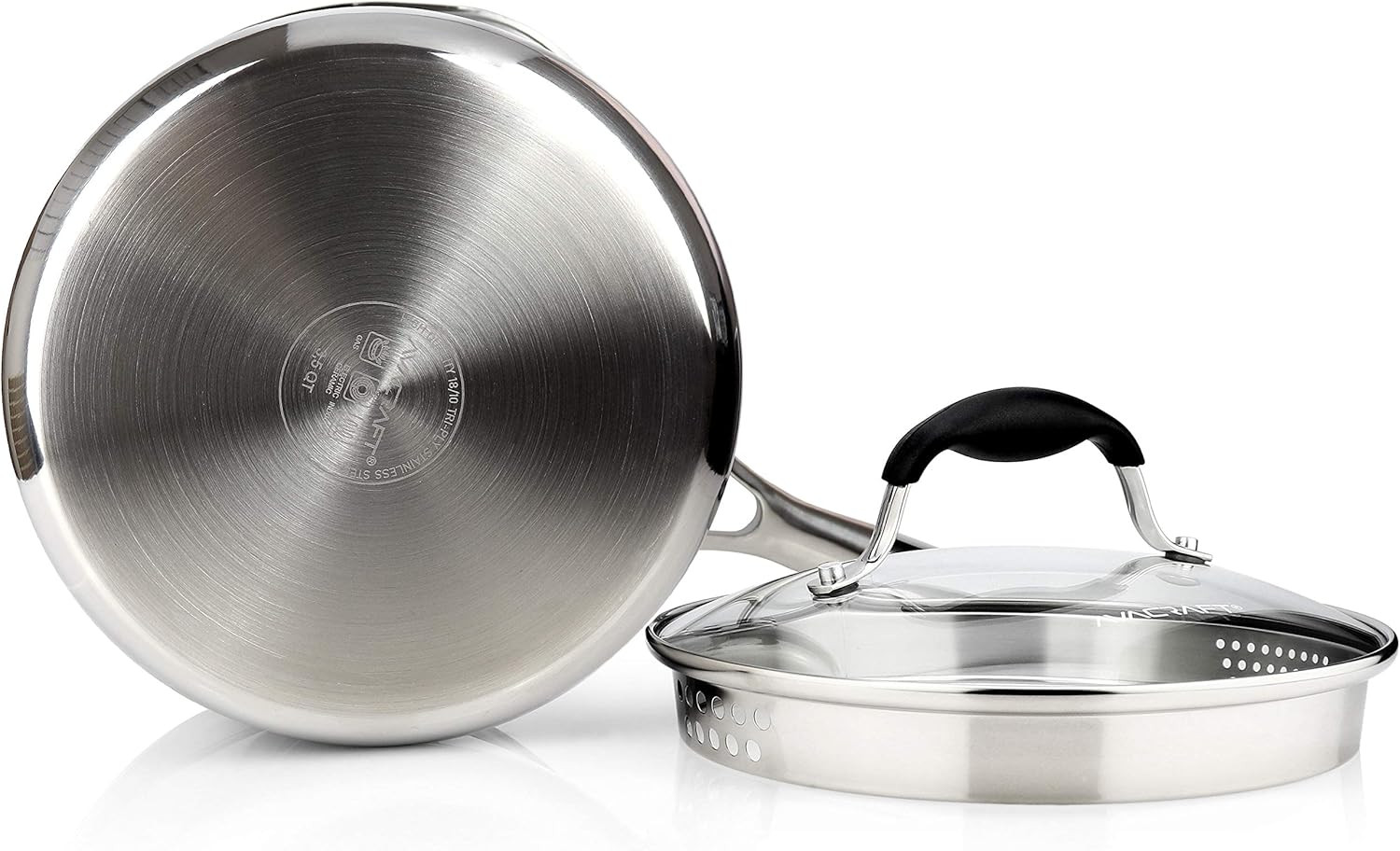 Tri-Ply Stainless Steel 3.5QT Saucepan with Glass Lid & Strainer Spouts