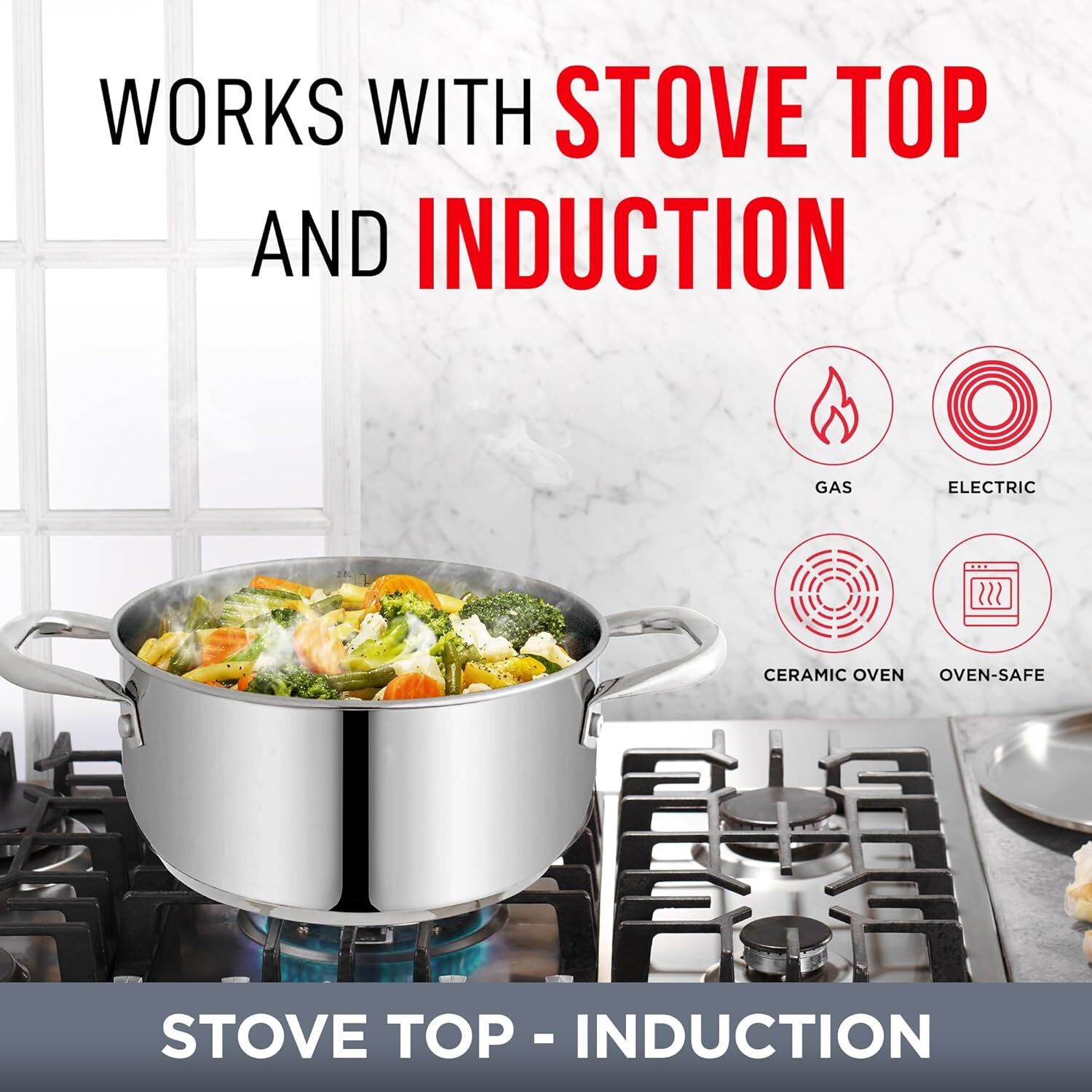 Bakken-swiss, Deluxe, 3-quart, Stainless Steel, Stockpot, Tempered Glass Lid