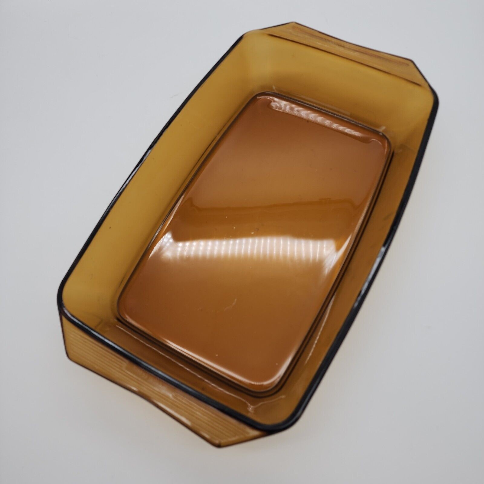 Vintage Arcopal France Glass Casserole Dish Amber Brown Baking Rectangle 13×8″