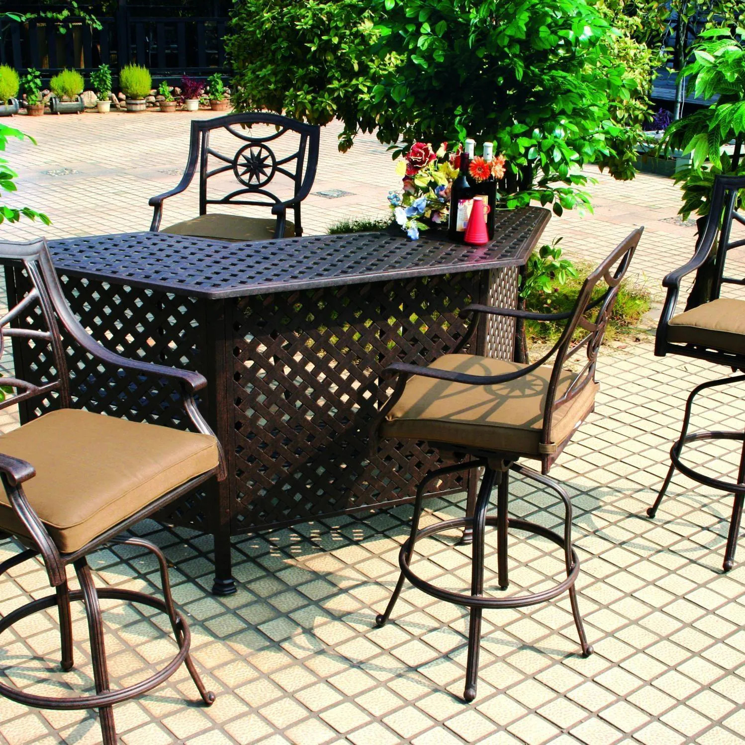 Ten Star 5 Pc Cast Aluminum Bar Set 82 X 30 Inch Series 30 Party Bar in Antique
