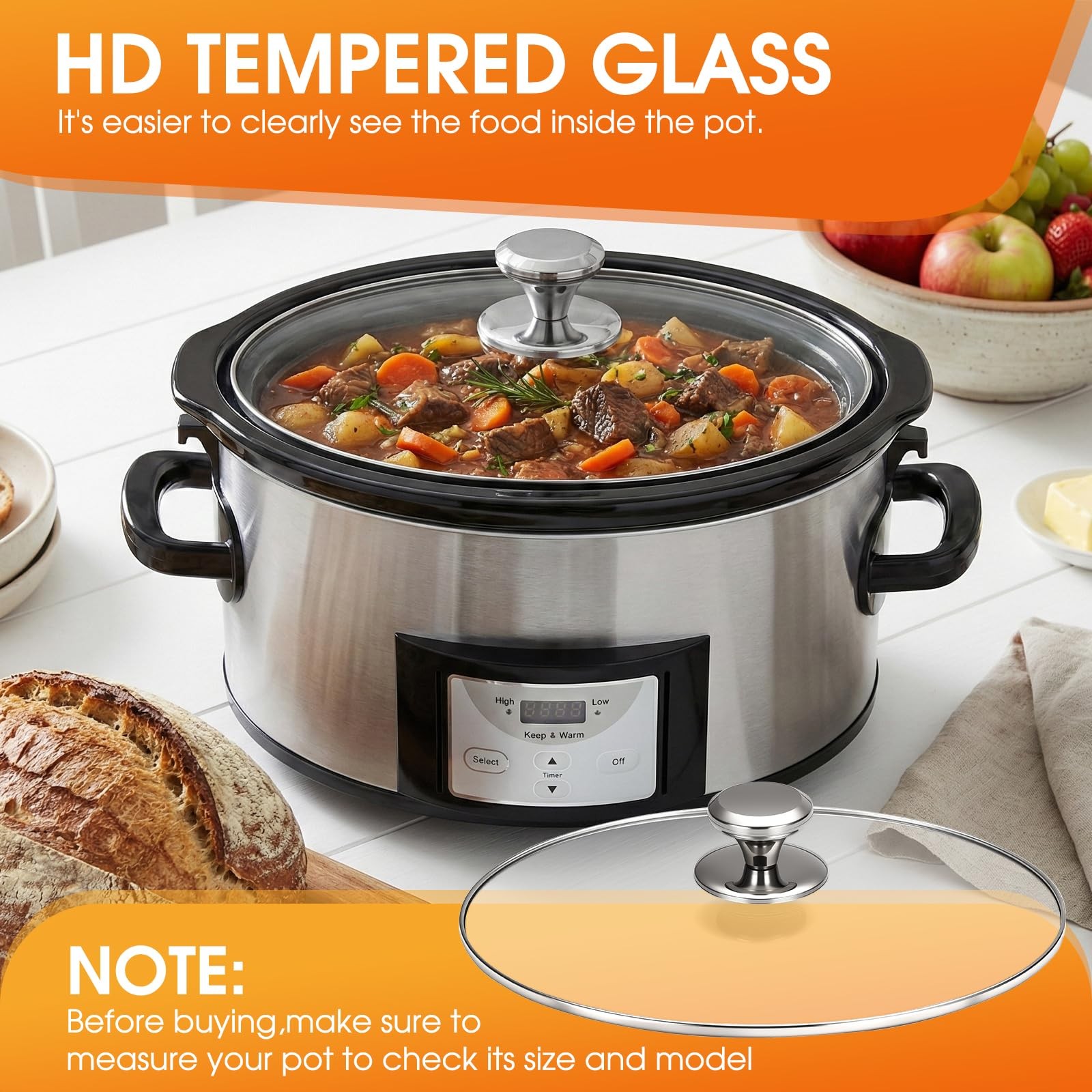 Oval Glass Lid 6 Quart Replacement for CrockPot 6Quart Programmable Slow Cook…
