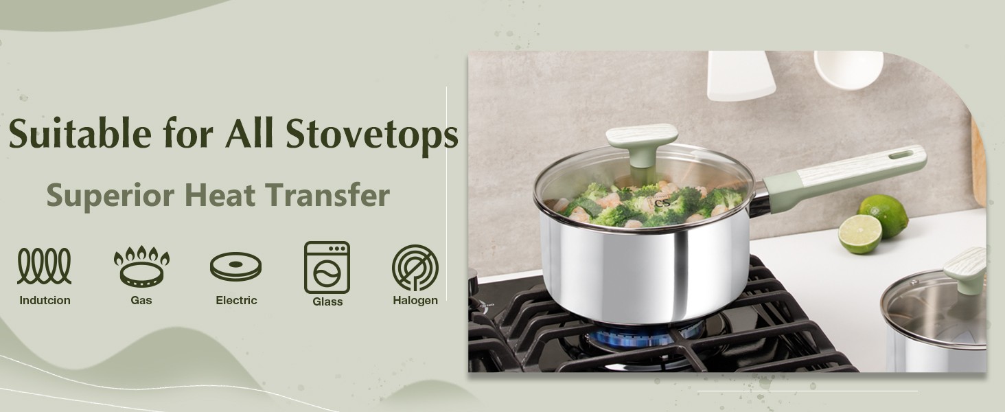 6 PCS Stainless Steel Sauce Pan Set, 1.5QT & 2QT & 3QT Stainless Steel Pot Set