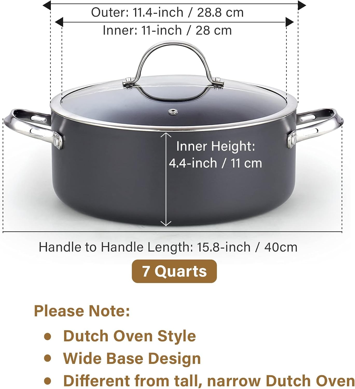Classic 7-Quart Stock Pot Dutch Oven Casserole W/ Glass Lid Hard Anodized