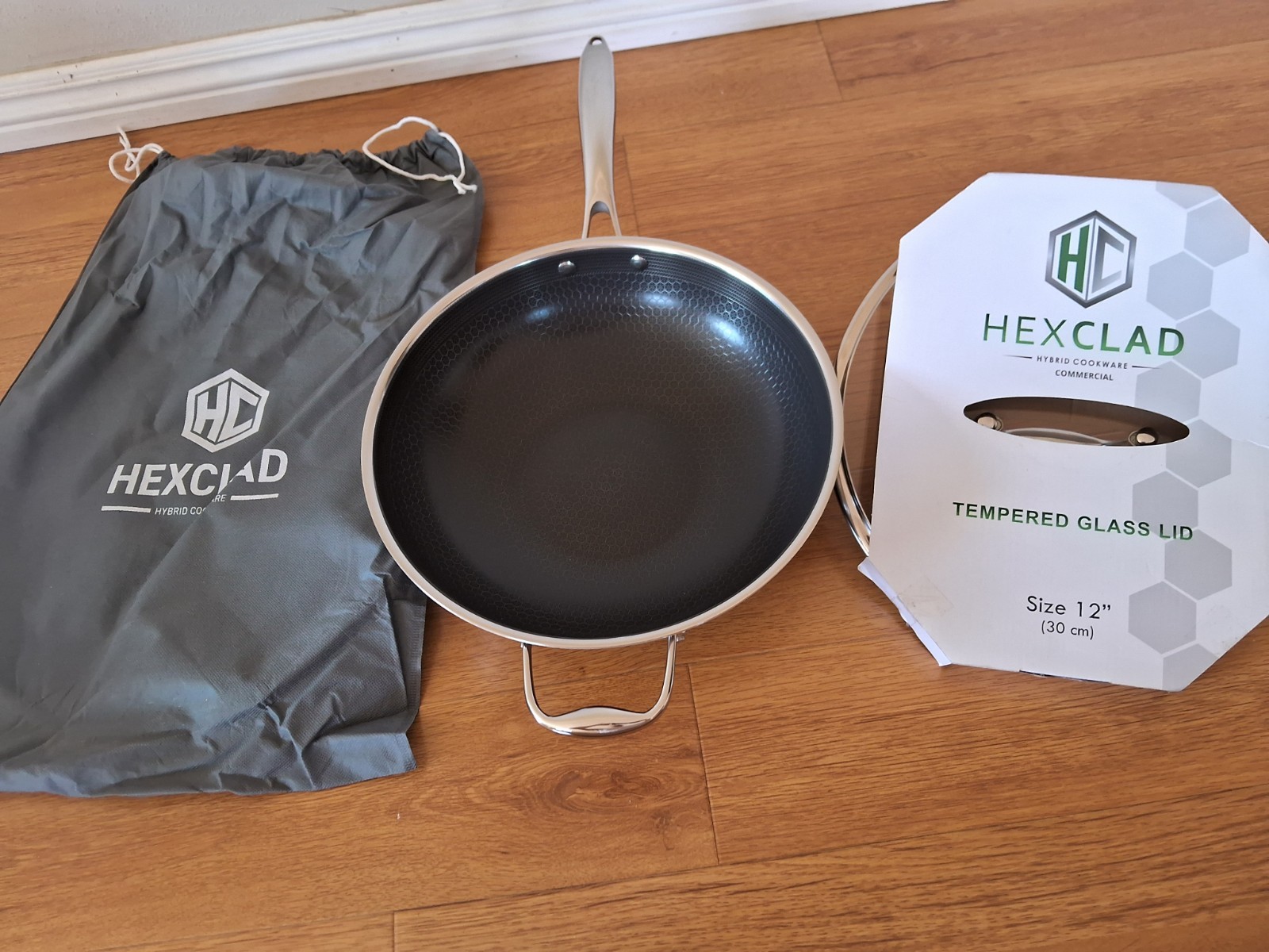 HEXCLAD 12-Inch Frying Pan w/LID-BAG-FREE PUSH WHISK No Box BRAND NEW