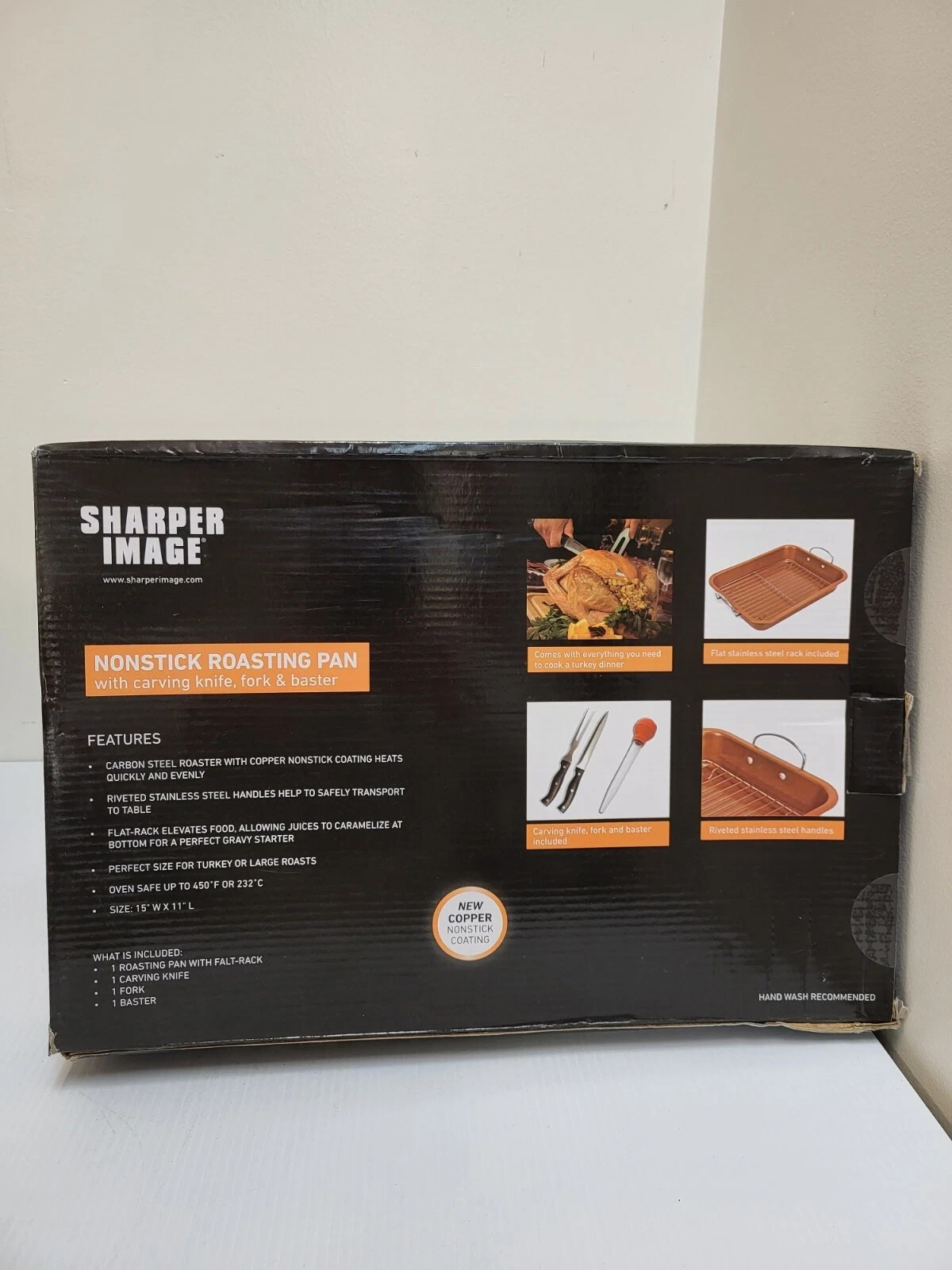 Sharper Image Nonstick Roasting Pan – 15 x 11″ Kit Carving Knife, Fork & Baster