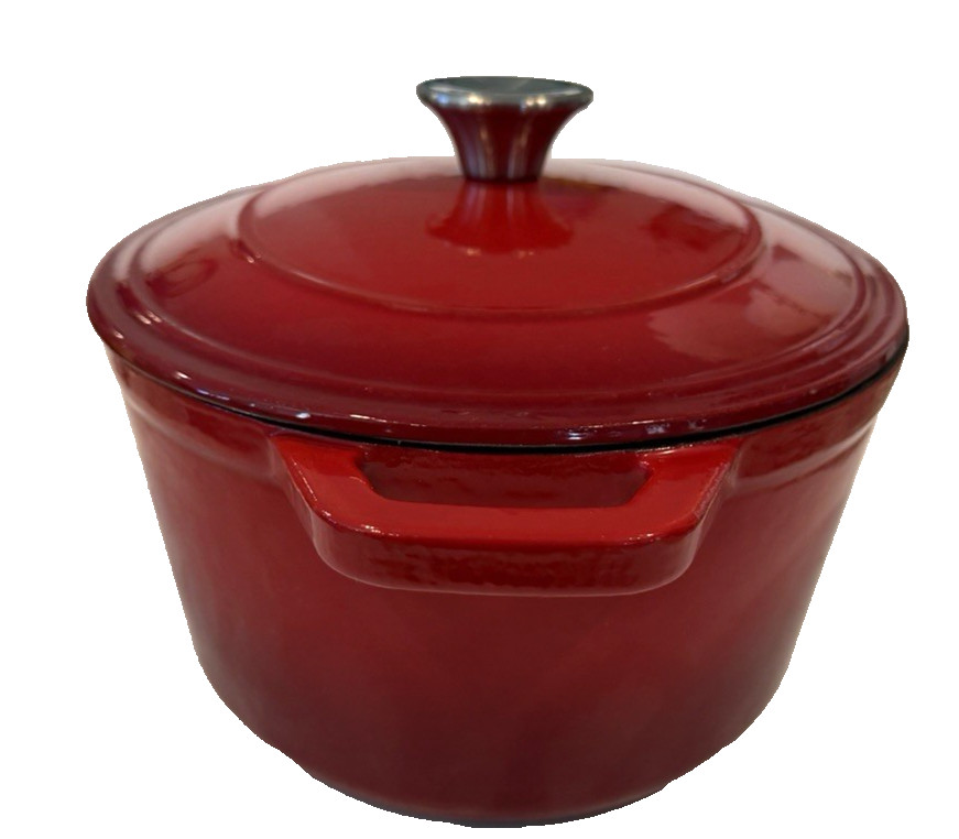 Crofton CAST IRON Red Cherry Ambre Enameled Lidded Oval Handles 4.6 QT Heavy