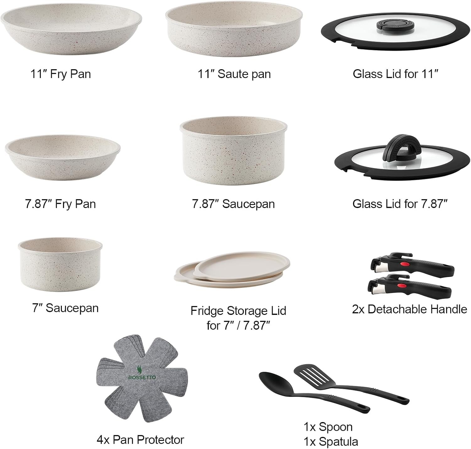 ROSSETTO 17pcs Pots and Pans Set Non Stick from France, Ceramic Cookware Set wit